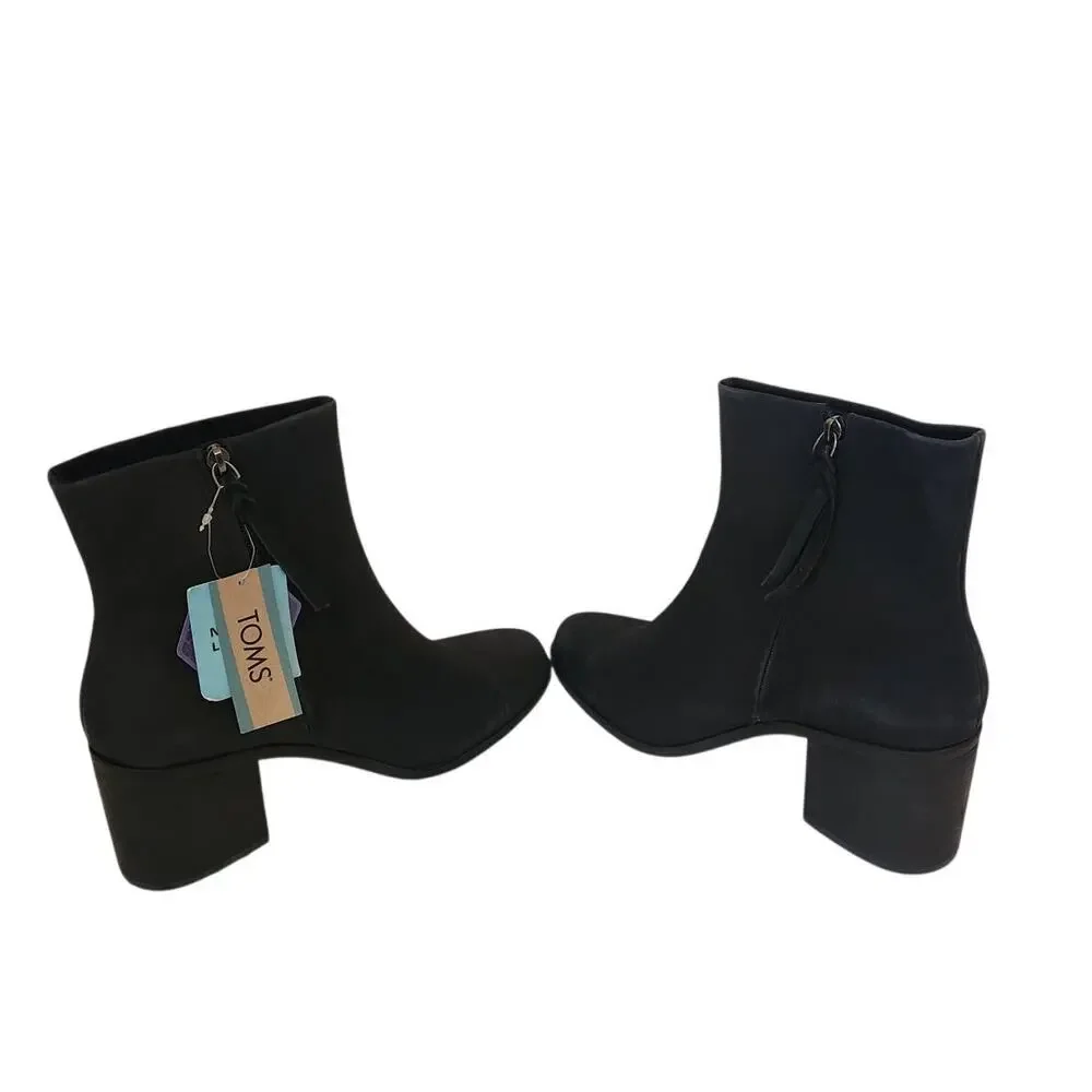 New Toms Evelyn Suede Heeled Boot Black 11
